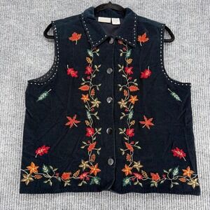 passports vintage black embroidered corduroy vest womens xl goth boho
